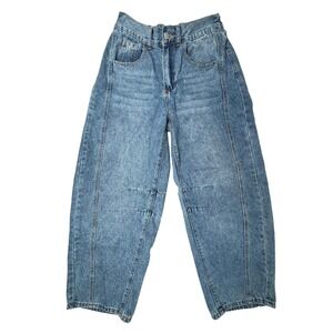 Blue Acid Wash Harem Barrel Jeans Womens 28 26X27 Wide Leg‎ High Waist Denim EUC